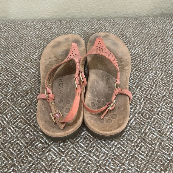 Vionic Kirra T Strap Thong Sandal Coral Laser Cut Suede Sz ?? 10’ Long Comfy - Picture 5 of 7